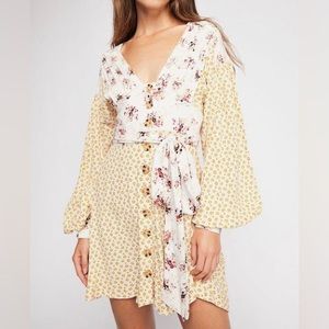 Free People Wonderland Mini Dress, Size XS, Ivory/Foral Combo